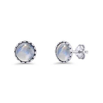 Round Moonstone Stud Earring Oxidized 925 Sterling Silver Wholesale